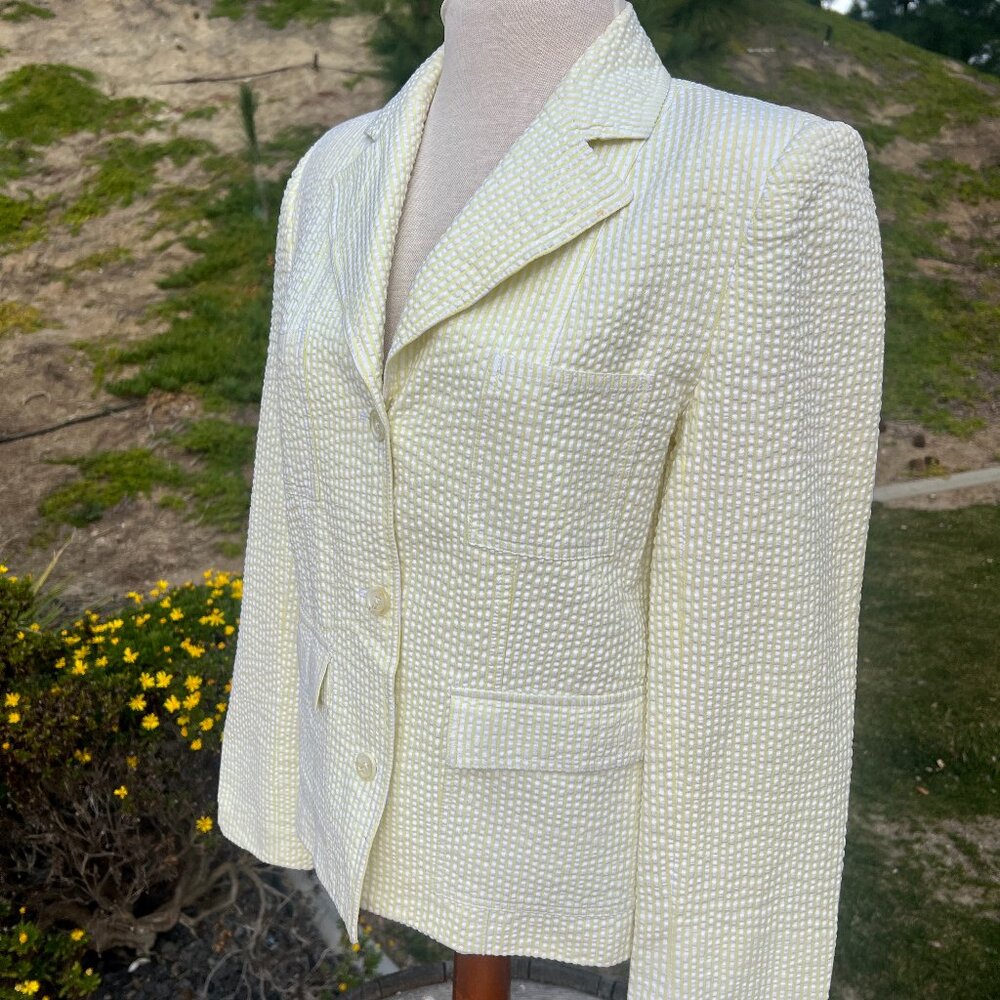 Seersucker Pastel Yellow Stripe Blazer - Size Small/Medium -Jennifer & Grace - Picture 7 of 8